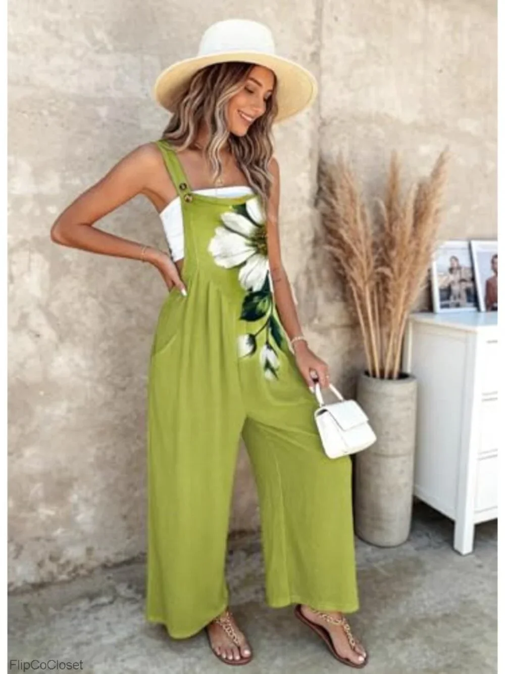 Women's Sleeveless Wide Leg Jumpsuit Floral Stretch Casual Romper